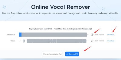 AI智能伴奏分离工具「Notta Online Vocal Remover」，将歌曲中的人声和伴奏分离出来
